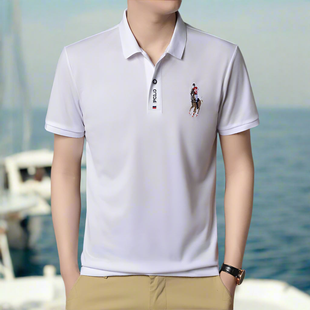 INSTOCK- Ice silk lapel Paul embroidery POLO shirt