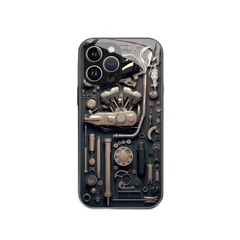 Motorcycle Style Glass Case for iPhone 12–16 Pro Max