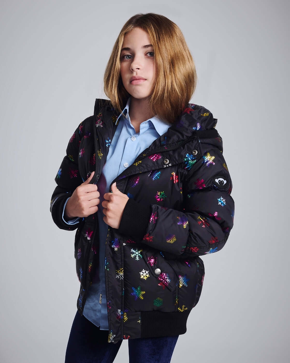 Rainbow Snowflakes Slim Puffy Coat